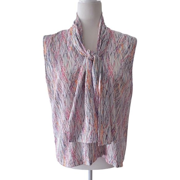 Ripetta Tops - Ripetta 100% Silk Sleeveless Tie Neck Suit Top Womens Large